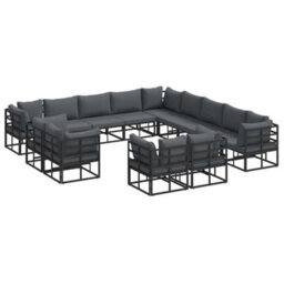 Berkfield Garden Sofa Set With Cushion 13 Pcs Black Aluminium - thumbnail 2