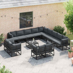Berkfield Garden Sofa Set With Cushion 13 Pcs Black Aluminium - thumbnail 3