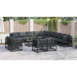 Berkfield Garden Sofa Set With Cushion 13 Pcs Black Aluminium - thumbnail 4