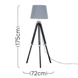 Valuelights Clipper Black Wood And Silver Chrome Tripod Floor Lamp With Grey Light Shade Complete With 6W Led Gls Bulb - thumbnail 7