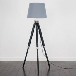 Valuelights Clipper Black Wood And Silver Chrome Tripod Floor Lamp With Grey Light Shade Complete With 6W Led Gls Bulb - thumbnail 4