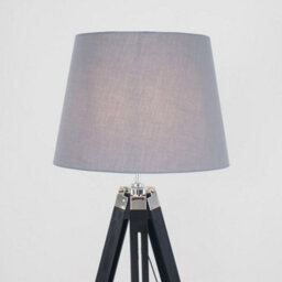 Valuelights Clipper Black Wood And Silver Chrome Tripod Floor Lamp With Grey Light Shade Complete With 6W Led Gls Bulb - thumbnail 3