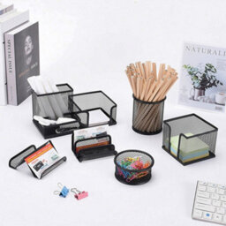Thehotsale 6Pcs Black Office Metal Desktop Organizers Multi-Functional Pen Holder Set - thumbnail 2