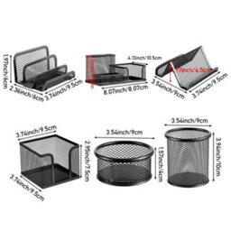 Thehotsale 6Pcs Black Office Metal Desktop Organizers Multi-Functional Pen Holder Set - thumbnail 8