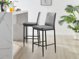 Furniturebox Set Of 2 Milan Grey Diamond-Stiched Soft Touch Velvet Black Leg Padded Counter Stools - thumbnail 9