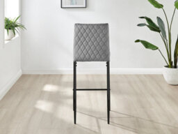 Furniturebox Set Of 2 Milan Grey Diamond-Stiched Soft Touch Velvet Black Leg Padded Counter Stools - thumbnail 5