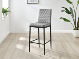 Furniturebox Set Of 2 Milan Grey Diamond-Stiched Soft Touch Velvet Black Leg Padded Counter Stools - thumbnail 2