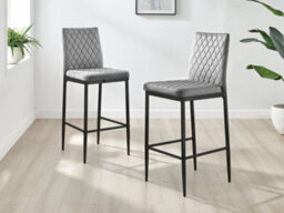 Furniturebox Set Of 2 Milan Grey Diamond-Stiched Soft Touch Velvet Black Leg Padded Counter Stools - thumbnail 1