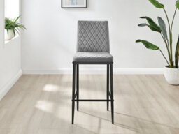 Furniturebox Set Of 2 Milan Grey Diamond-Stiched Soft Touch Velvet Black Leg Padded Counter Stools - thumbnail 3