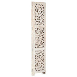 Berkfield Hand Carved 3-Panel Room Divider White 120X165 Cm Solid Mango Wood - thumbnail 2