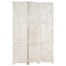 Berkfield Hand Carved 3-Panel Room Divider White 120X165 Cm Solid Mango Wood - thumbnail 7