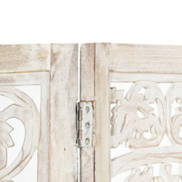 Berkfield Hand Carved 3-Panel Room Divider White 120X165 Cm Solid Mango Wood - thumbnail 3