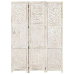 Berkfield Hand Carved 3-Panel Room Divider White 120X165 Cm Solid Mango Wood - thumbnail 9