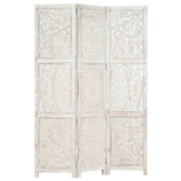 Berkfield Hand Carved 3-Panel Room Divider White 120X165 Cm Solid Mango Wood - thumbnail 8