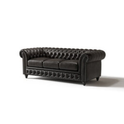 "Valencia Parma Full Aniline Leather Chesterfield 82"" Three Seats Sofa Black Color Hand Made Metal Nail Heads"
