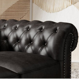 "Valencia Parma Full Aniline Leather Chesterfield 82"" Three Seats Sofa Black Color Hand Made Metal Nail Heads" - thumbnail 6