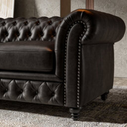 "Valencia Parma Full Aniline Leather Chesterfield 82"" Three Seats Sofa Black Color Hand Made Metal Nail Heads" - thumbnail 7