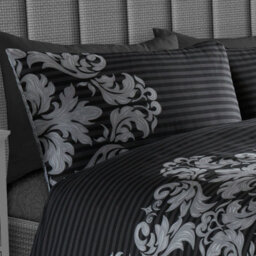 Gc Gaveno Cavailia Royal Damask Duvet Cover Bedding Set Black King 3Pc With Reversible Damask Printed Quilt Cover - thumbnail 2