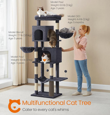 Ledrem Large Cat Tree, 175 Cm Tall Cat Tower, Multi-Level Cat Condo With 2 Caves, 2 Baskets, 5 Scratching Posts, Self-Groomer - image 1