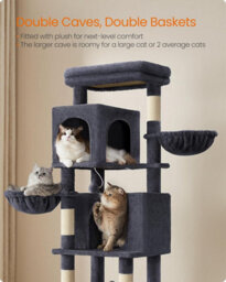 Ledrem Large Cat Tree, 175 Cm Tall Cat Tower, Multi-Level Cat Condo With 2 Caves, 2 Baskets, 5 Scratching Posts, Self-Groomer - thumbnail 4