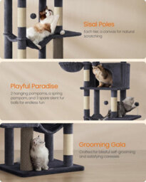 Ledrem Large Cat Tree, 175 Cm Tall Cat Tower, Multi-Level Cat Condo With 2 Caves, 2 Baskets, 5 Scratching Posts, Self-Groomer - thumbnail 5