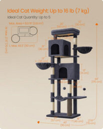Ledrem Large Cat Tree, 175 Cm Tall Cat Tower, Multi-Level Cat Condo With 2 Caves, 2 Baskets, 5 Scratching Posts, Self-Groomer - thumbnail 2