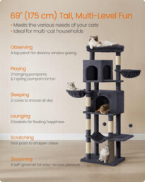 Ledrem Large Cat Tree, 175 Cm Tall Cat Tower, Multi-Level Cat Condo With 2 Caves, 2 Baskets, 5 Scratching Posts, Self-Groomer - thumbnail 3