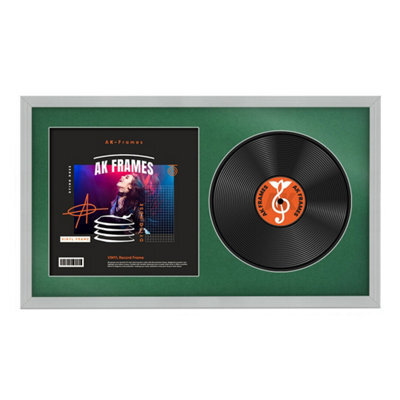"30X17"" Light Grey Classic Vinyl Record Frame With Emerald Mount For 12 Inch Lp Album Cover & Disc - Ak Frames" - image 1