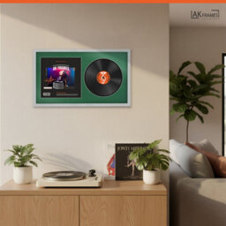 "30X17"" Light Grey Classic Vinyl Record Frame With Emerald Mount For 12 Inch Lp Album Cover & Disc - Ak Frames" - thumbnail 5