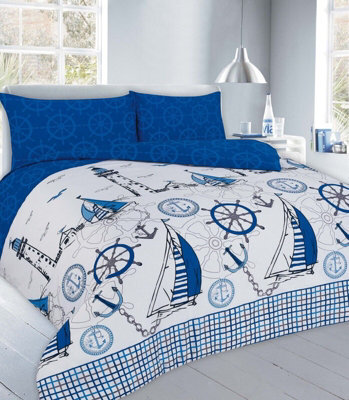 Homes & Linen Duvet Cover Set Jake Sailor Coastal Ship Reversible Quilt Cover Bedding Set
