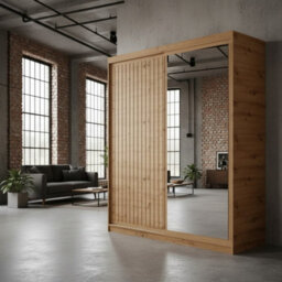 Delia 180 Artisan Sliding Door Wardrobe Modern Design With Mirror And Decorative Slats - thumbnail 1