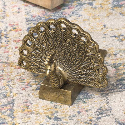 Melody Maison Antique Brass Gold Metal Peacock Doorstop - image 1