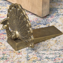 Melody Maison Antique Brass Gold Metal Peacock Doorstop - thumbnail 5