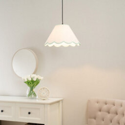 Valuelights Florie Small Natural Linen Tapered Light Shade With Green Scallop Trim And Bulb (D)27.5Cm - thumbnail 1