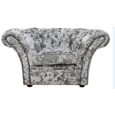 Chesterfield Club Armchair Lustro Argent Velvet Fabric In Balmoral Style - image 1