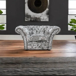 Chesterfield Club Armchair Lustro Argent Velvet Fabric In Balmoral Style - thumbnail 3