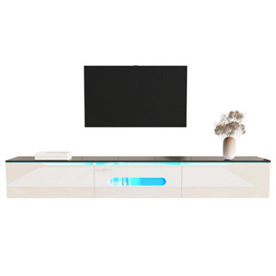 Btm Black And White Tv Cabinet, 180 Cm Long, Highgloss Finish, With 16Color Led Lighting, Wallmountablebtm - image 1