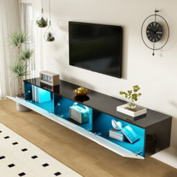 Btm Black And White Tv Cabinet, 180 Cm Long, Highgloss Finish, With 16Color Led Lighting, Wallmountablebtm - thumbnail 9