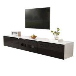 Btm Black And White Tv Cabinet, 180 Cm Long, Highgloss Finish, With 16Color Led Lighting, Wallmountablebtm - thumbnail 6