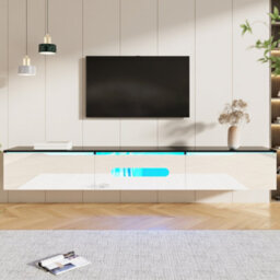 Btm Black And White Tv Cabinet, 180 Cm Long, Highgloss Finish, With 16Color Led Lighting, Wallmountablebtm - thumbnail 4