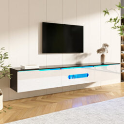 Btm Black And White Tv Cabinet, 180 Cm Long, Highgloss Finish, With 16Color Led Lighting, Wallmountablebtm - thumbnail 2