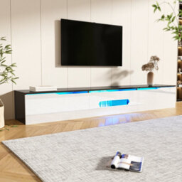 Btm Black And White Tv Cabinet, 180 Cm Long, Highgloss Finish, With 16Color Led Lighting, Wallmountablebtm - thumbnail 3