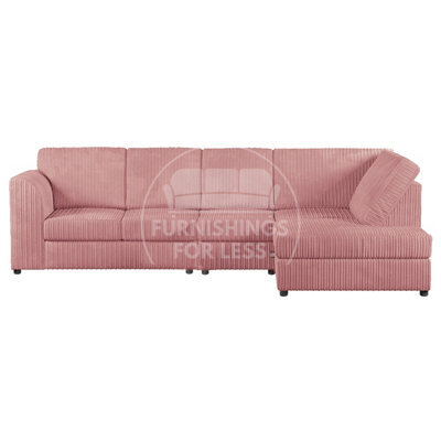 Furnishings For Less UK Luxor Pink Jumbo Cord Large 5 Seater Corner Sofa Long Right Hand Facing - Full Back