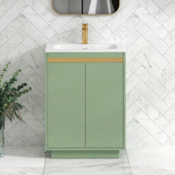 Royal Bathrooms Orion 600mm Mint Sage 2 Door Floor Standing Vanity Unit With Stone Basin & Brushed Brass Strip