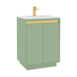 Royal Bathrooms Orion 600mm Mint Sage 2 Door Floor Standing Vanity Unit With Stone Basin & Brushed Brass Strip - thumbnail 6