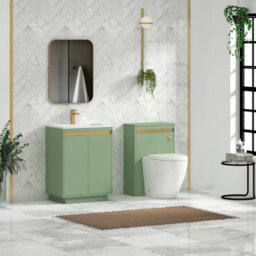 Royal Bathrooms Orion 600mm Mint Sage 2 Door Floor Standing Vanity Unit With Stone Basin & Brushed Brass Strip - thumbnail 3