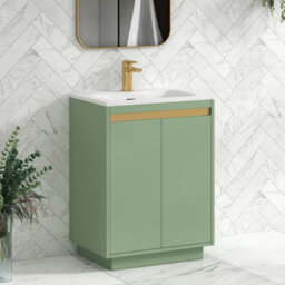 Royal Bathrooms Orion 600mm Mint Sage 2 Door Floor Standing Vanity Unit With Stone Basin & Brushed Brass Strip - thumbnail 4