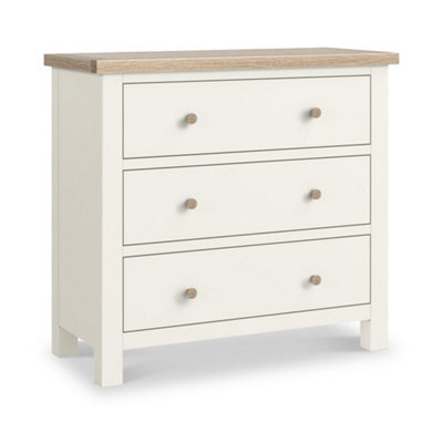 Farro Coconut White 3 Drawer Chest With Washed Oak Top - Fully Assembled By Roseland Furniture - image 1