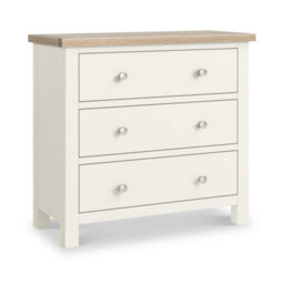Farro Coconut White 3 Drawer Chest With Washed Oak Top - Fully Assembled By Roseland Furniture - thumbnail 2