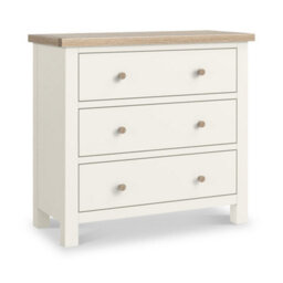Farro Coconut White 3 Drawer Chest With Washed Oak Top - Fully Assembled By Roseland Furniture